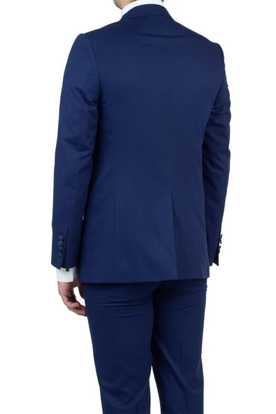 Lacivert Armürlü Mono Yaka Astarlı Yelekli 6 Drop Slim Fit Smokin Damatlık 1001190150 - Resim 3