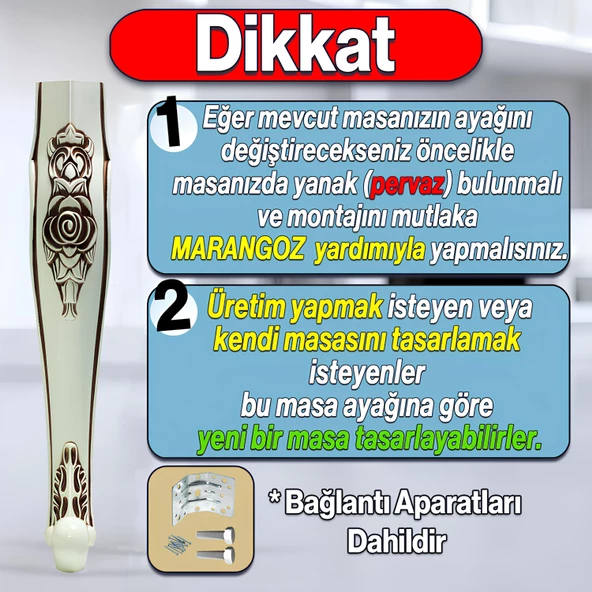 Rosa Masa Dresuar Ayağı 75 cm Plastik Krem Kahverengi Ayak Mutfak Yemek Masası Mobilya Ayakları - 2