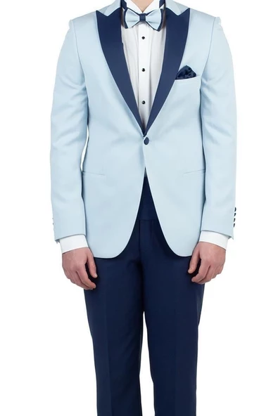 Koyu Mavi Saten Kırlangıç Yaka Astarlı 6 Drop Slim Fit Dar Kesim Smokin Damatlık 1001190163 - 2