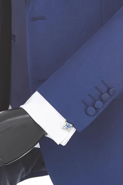 Lacivert Gabardin Mono Yaka Astarlı Yelekli 6 Drop Slim Fit Dar Kesim Smokin Damatlık 1001190166 - Resim 5