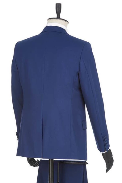 Lacivert Gabardin Mono Yaka Astarlı Yelekli 6 Drop Slim Fit Dar Kesim Smokin Damatlık 1001190166 - Resim 4