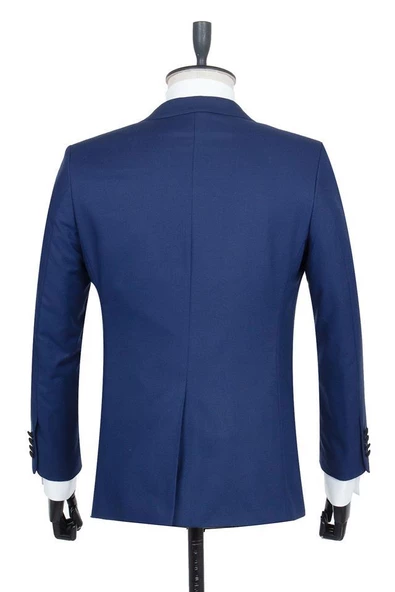 Lacivert Gabardin Mono Yaka Astarlı Yelekli 6 Drop Slim Fit Dar Kesim Smokin Damatlık 1001195166 - Resim 3