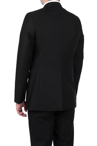 Siyah Gabardin Mono Yaka Astarlı 6 Drop Comfort Fit Rahat Kesim Takım Elbise 1001195010 - 3