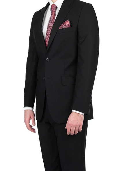 Siyah Gabardin Mono Yaka Astarlı 6 Drop Comfort Fit Rahat Kesim Takım Elbise 1001195010 - 2