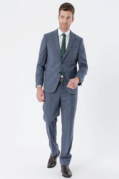 Lacivert Desenli Mono Yaka 6 Drop Comfort Fit Rahat Kesim Klasik Takım Elbise 1001235163 - 5