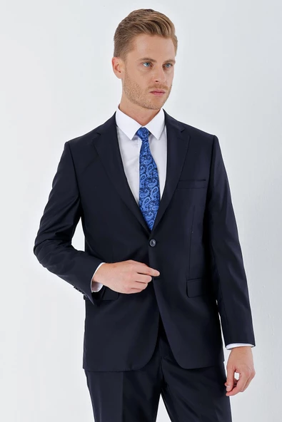 Lacivert Gabardin Mono Yaka Astarlı 6 Drop Comfort Fit Rahat Kesim Basic Takım Elbise 1001235010