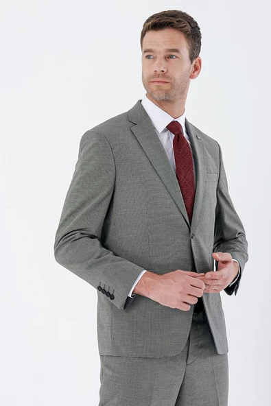 Koyu Bej Desenli Mono Yaka 4 Drop Comfort Fit Rahat Kesim Klasik Takım Elbise 1001235162