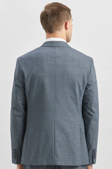 Koyu Lacivert Desenli Mono Yaka Astarlı 6 Drop Slim Fit Dar Kesim Takım Elbise 1001240174 - Resim 9