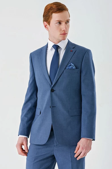 Koyu Mavi Mono Yaka Çift Yırtmaç 6 Drop Comfort Fit Rahat Kesim Klasik Takım Elbise 1001240102