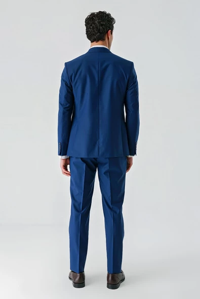 Lacivert Gabardin Kırlangıç Yaka Yelekli 6 Drop Slim Fit Klasik Takım Elbise 1001240187 - Resim 5