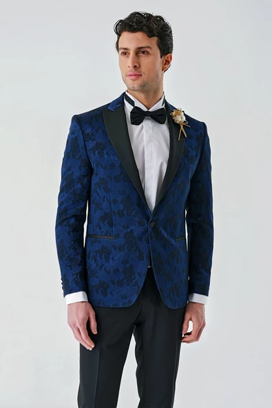 Koyu Lacivert Çıkarılabilir Kırlangıç Yaka Likralı 6 Drop Slim Fit Smokin Damatlık 1001240204