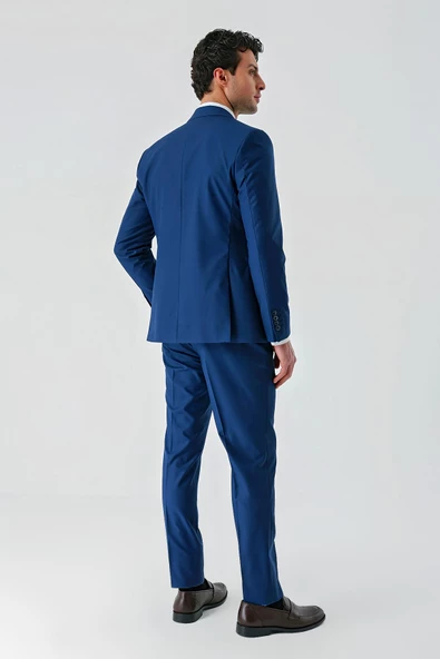 Lacivert Gabardin Kırlangıç Yaka Yelekli 6 Drop Slim Fit Klasik Takım Elbise 1001240187 - Resim 7