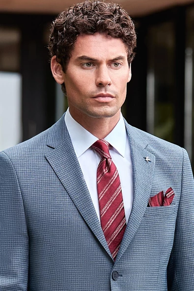 Koyu Lacivert Desenli Mono Yaka Astarlı 6 Drop Slim Fit Dar Kesim Takım Elbise 1001240174 - Resim 4