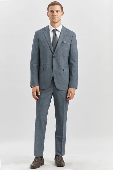 Koyu Lacivert Desenli Mono Yaka Astarlı 6 Drop Slim Fit Dar Kesim Takım Elbise 1001240174 - Resim 7