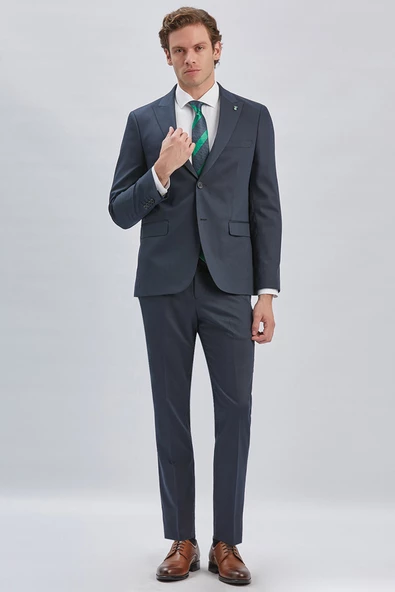 Koyu Lacivert Düz Bez Ayağı 6 Drop Slim Fit Classic Esnek Takım Elbise 1001240173