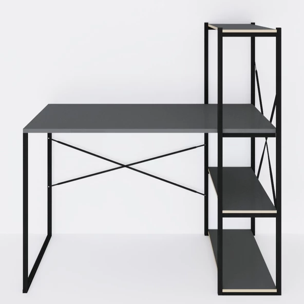 Eportatif Kitaplıklı Çalışma Masası Bilgisayar Ofis Masası Füme 1423 - 6