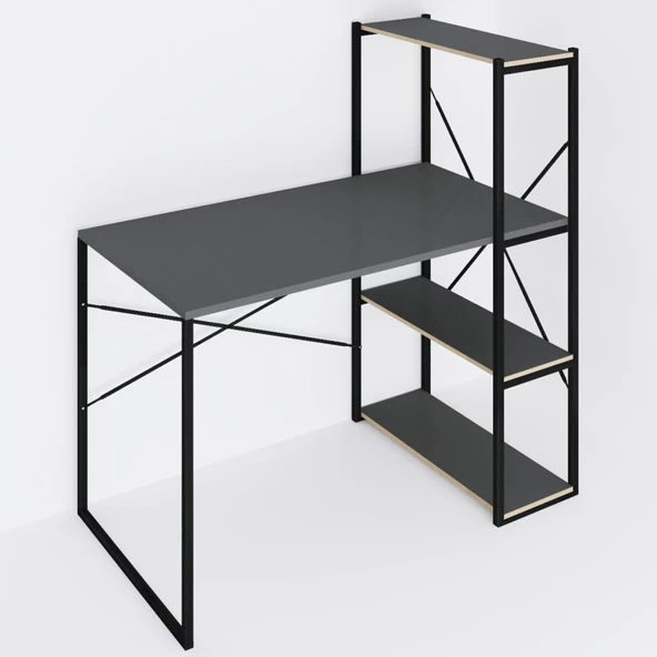 Eportatif Kitaplıklı Çalışma Masası Bilgisayar Ofis Masası Füme 1423 - 5