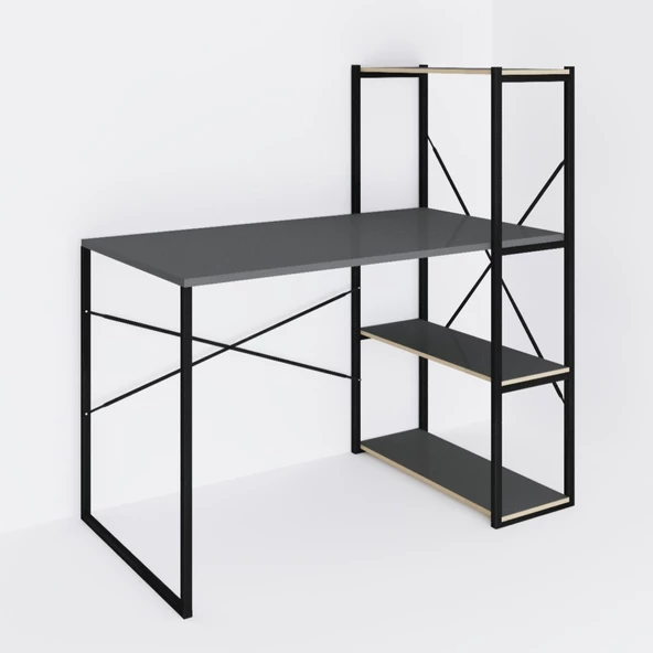 Eportatif Kitaplıklı Çalışma Masası Bilgisayar Ofis Masası Füme 1423 - 4