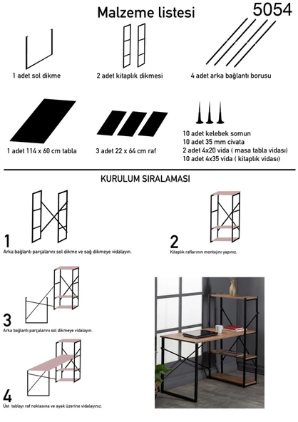 Eportatif Kitaplıklı Çalışma Masası Bilgisayar Ofis Masası Füme 1423 - 8