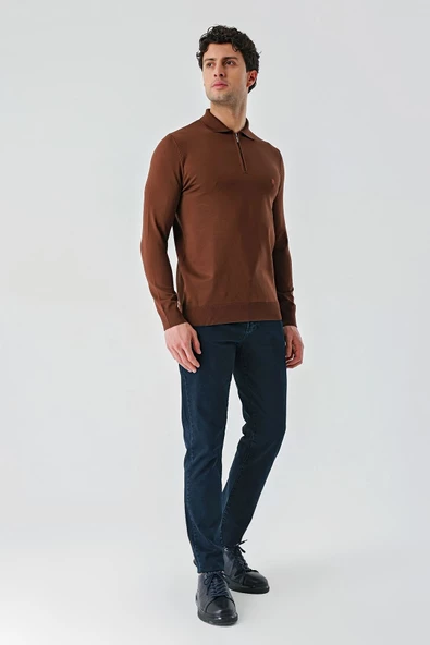 Taba Örme Polo Yaka Klasik Slim Fit Dar Kesim Triko 1012235269 - 7