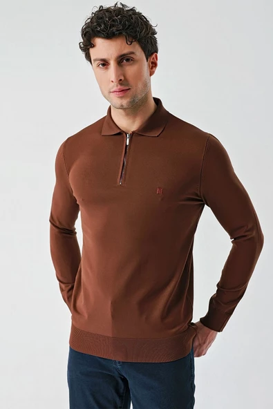 Taba Örme Polo Yaka Klasik Slim Fit Dar Kesim Triko 1012235269 - 8