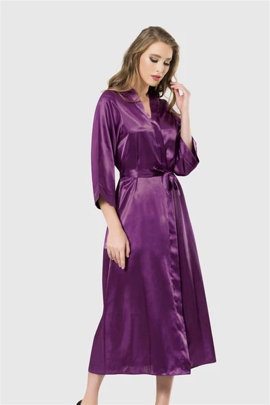 Shopidik  Mor Uzun Saten Sabahlık
