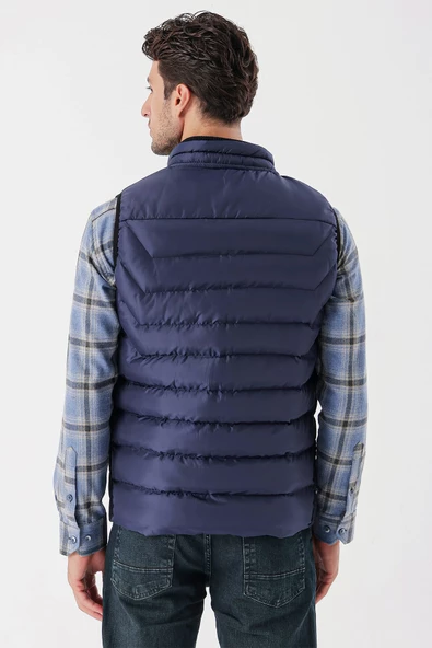 Koyu Lacivert Dik Yaka Casual Şişme Yelek 1009235150 - Resim 10