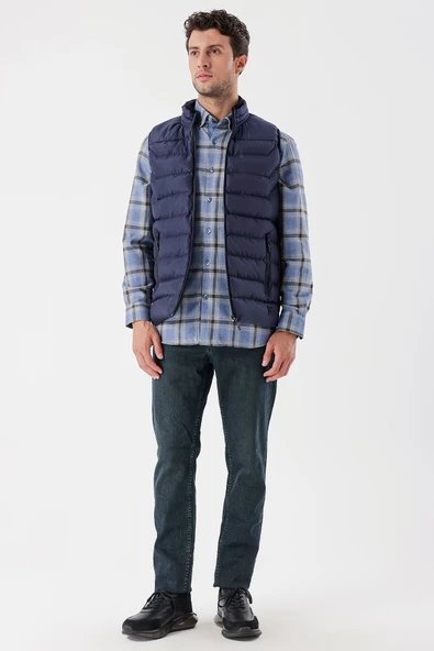 Koyu Lacivert Dik Yaka Casual Şişme Yelek 1009235150 - Resim 6