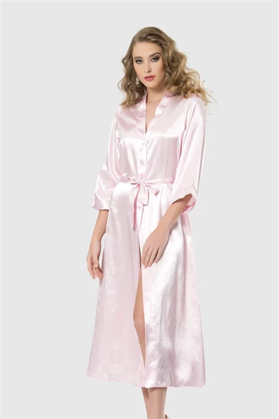 Shopidik  Pembe Uzun Saten Sabahlık