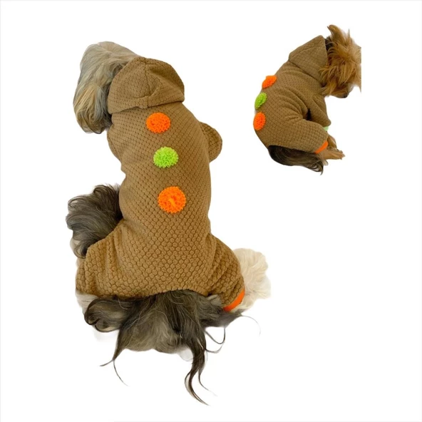 Trio Flower Brown Köpek Tulumu Köpek Kıyafeti - 7