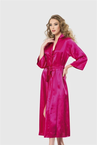 Shopidik  Vişne Uzun Saten Sabahlık