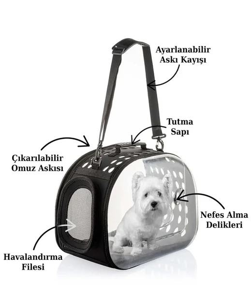 Şeffaf Uzay Kapsülü Nefes Alabilir & Katlanabilir Kedi-Köpek Taşıma Çantası - Siyah - 4