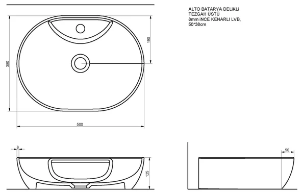 Alto Lavabo Mat Siyah 50 cm - A002060H - 2