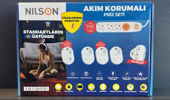 Akım Korumalı Priz Seti 6 Parça