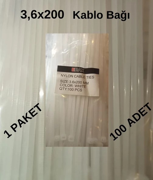 Ebax Kablo Bağı Cırt 1 Paket 200-3.6 (100ad.)