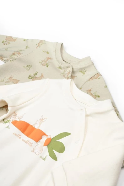 Bebek 2li Çıtçıtlı Tulum %100 Organik Pamuk, Bebek ve Yenidoğan Serisi - CSY5820 - 7