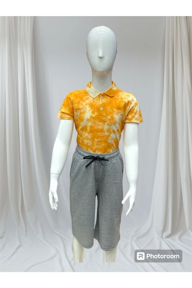 Mcr  Erkek Çocuk Takım (Polo Yaka Batik Tişört - Kordonlu Cepli Şort)