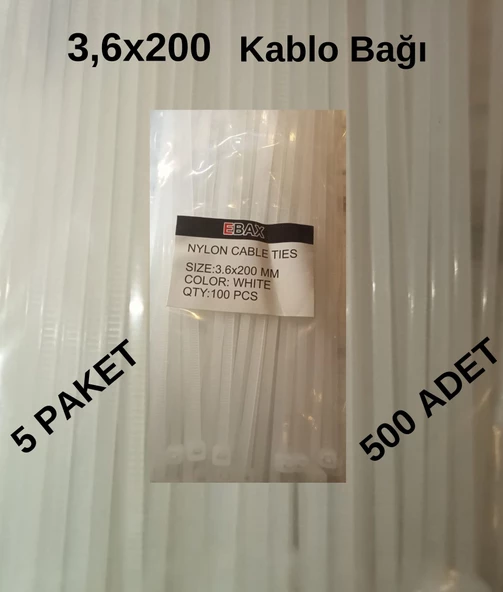 Ebax Kablo Bağı Cırt 5 Paket 200-3.6 (500 Adet)