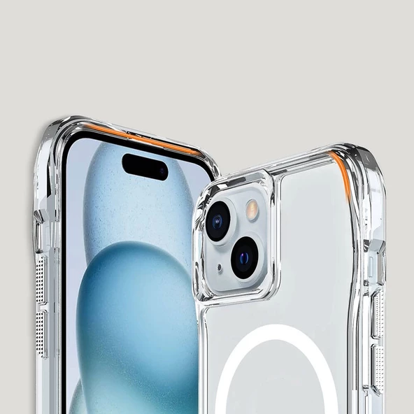 iPhone 15 Kapak Magsafe Şarj Özellikli Airbagli Şeffaf Redclick İncek Kapak - Resim 8