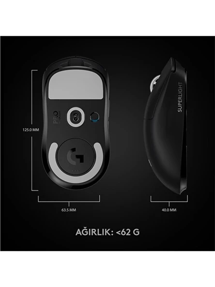 Logitech G PRO X Superlight 910-005881 Siyah Lightspeed Hero Şarjlı Optik Kablosuz Oyuncu Mouse - 8