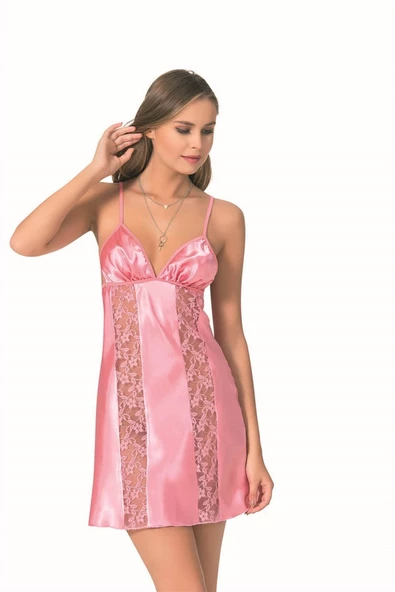Shopidik  Pembe Kısa Saten Gecelik