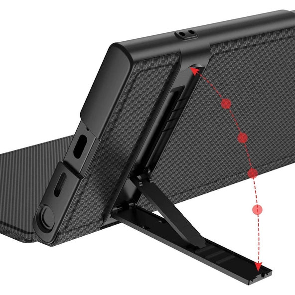 Galaxy S24 Ultra Kılıf Kamera Korumalı Karbon Tasarım Redclick Droga Standlı Kartlıklı Kapaklı Kılıf - Resim 2