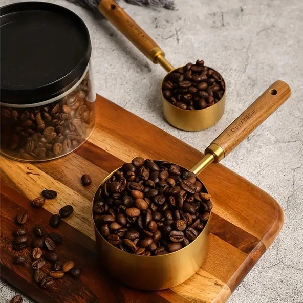 Valkyrie 4 Adet Büyük Boy Paslanmaz Çelik Ahşap Saplı Ölçü Kaşığı Seti Ölçü Kabı 60ml 80ml 125ml 250ml - 6