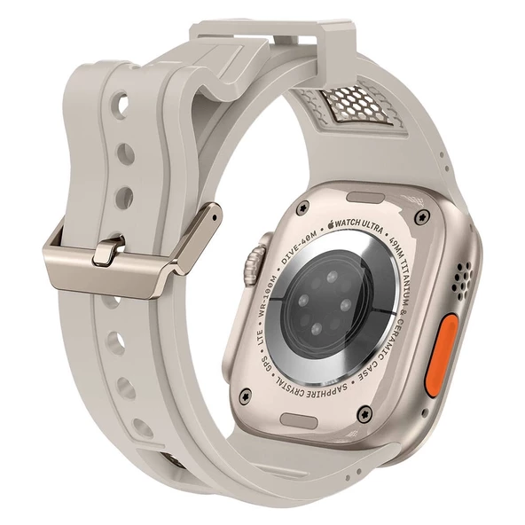 Apple Watch 42mm KRD-117 Hava Alabilen Delikli Metal Süslemeli Desenli Silikon Kordon - 6