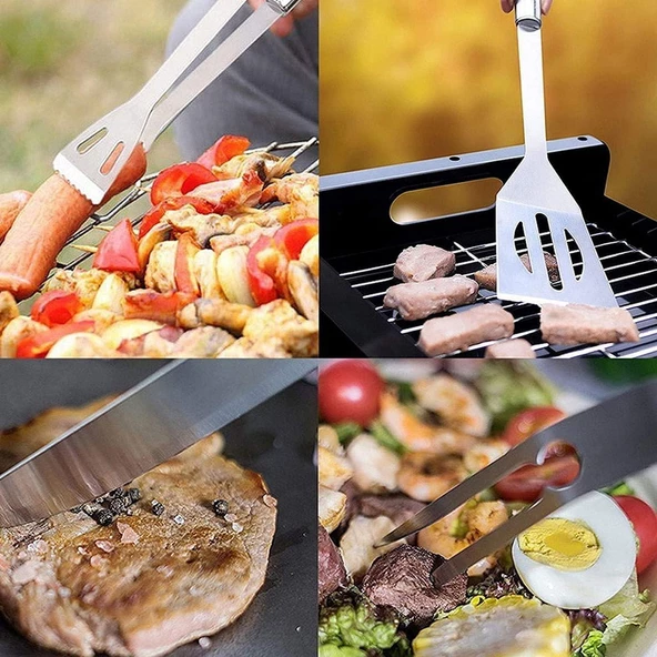 Valkyrie 7 Parça Çantalı Mangal Barbekü Maşa Spatula Seti Paslanmaz Çelik 1. Kalite - 3