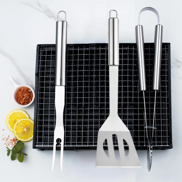 Valkyrie 7 Parça Çantalı Mangal Barbekü Maşa Spatula Seti Paslanmaz Çelik 1. Kalite - 7