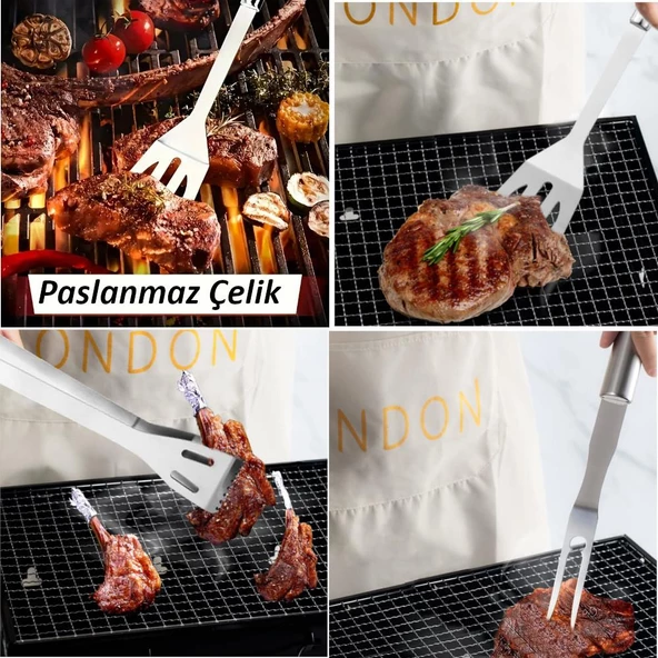 Valkyrie 7 Parça Çantalı Mangal Barbekü Maşa Spatula Seti Paslanmaz Çelik 1. Kalite - 5