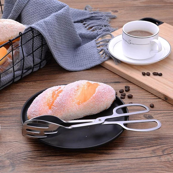 Valkyrie Paslanmaz Çelik Makas Maşa Servis Maşası Büfe Barbekü Tatlı Et Ekmek Kek Sebze Maşası Gümüş - 4