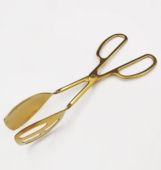 Valkyrie Paslanmaz Çelik Makas Maşa Servis Maşası Büfe Barbekü Tatlı Et Ekmek Kek Sebze Maşası Altın - 7