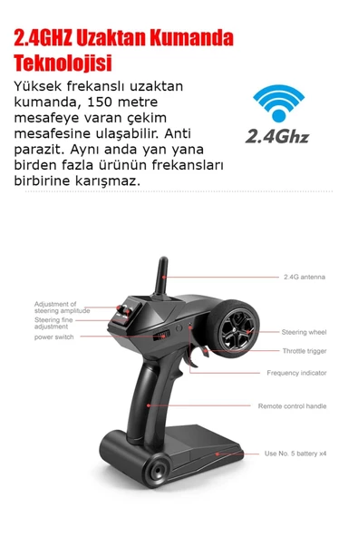 1:36 Ölçek 2.4GHz Uzaktan Kumandalı RC Sürat Teknesi 30 km/h LED Işıklı Düşük Pil Uyarı Özelliği - 3
